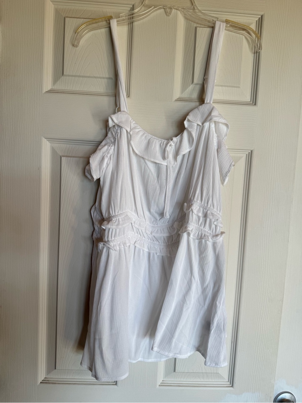 Women’s White Ruffle Strap Babydoll Top